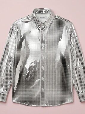 [BOGO] NWT Silver Disco Grid Button-Down Shirt